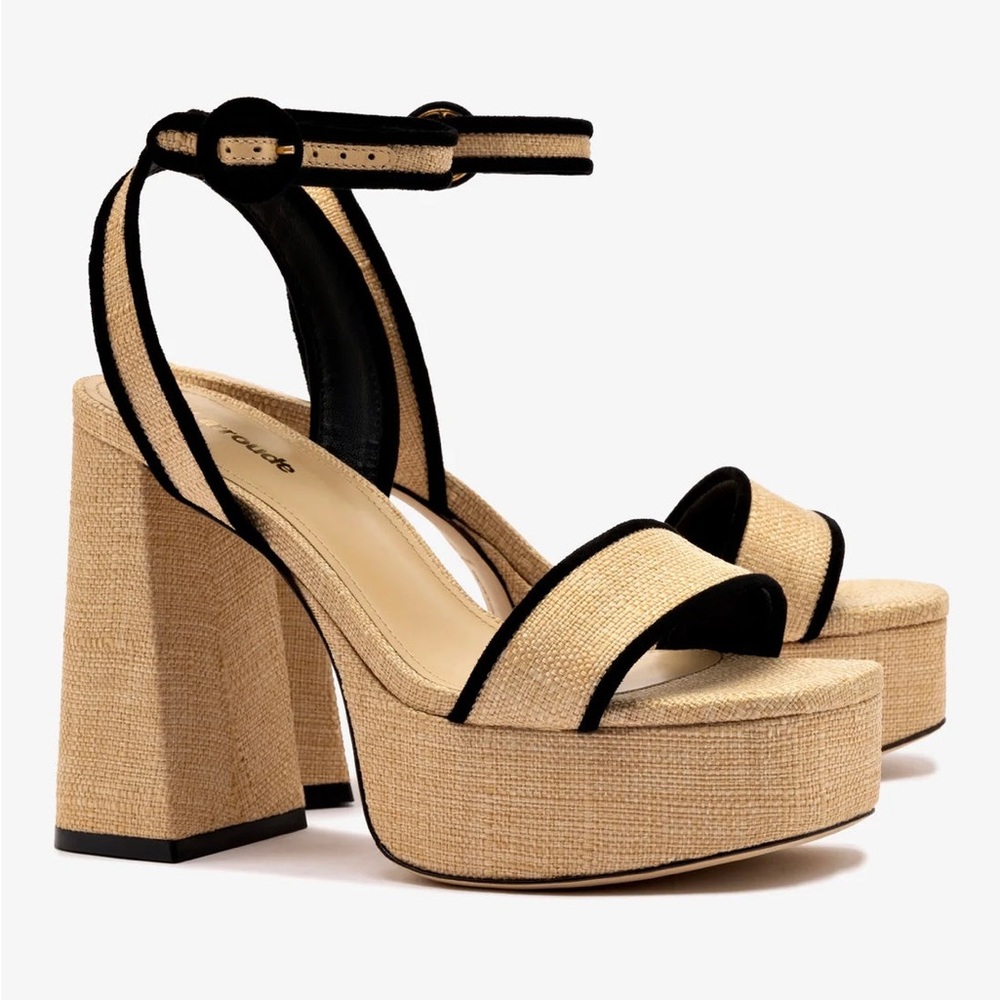 Larroude Black and Tan Platform Sandals